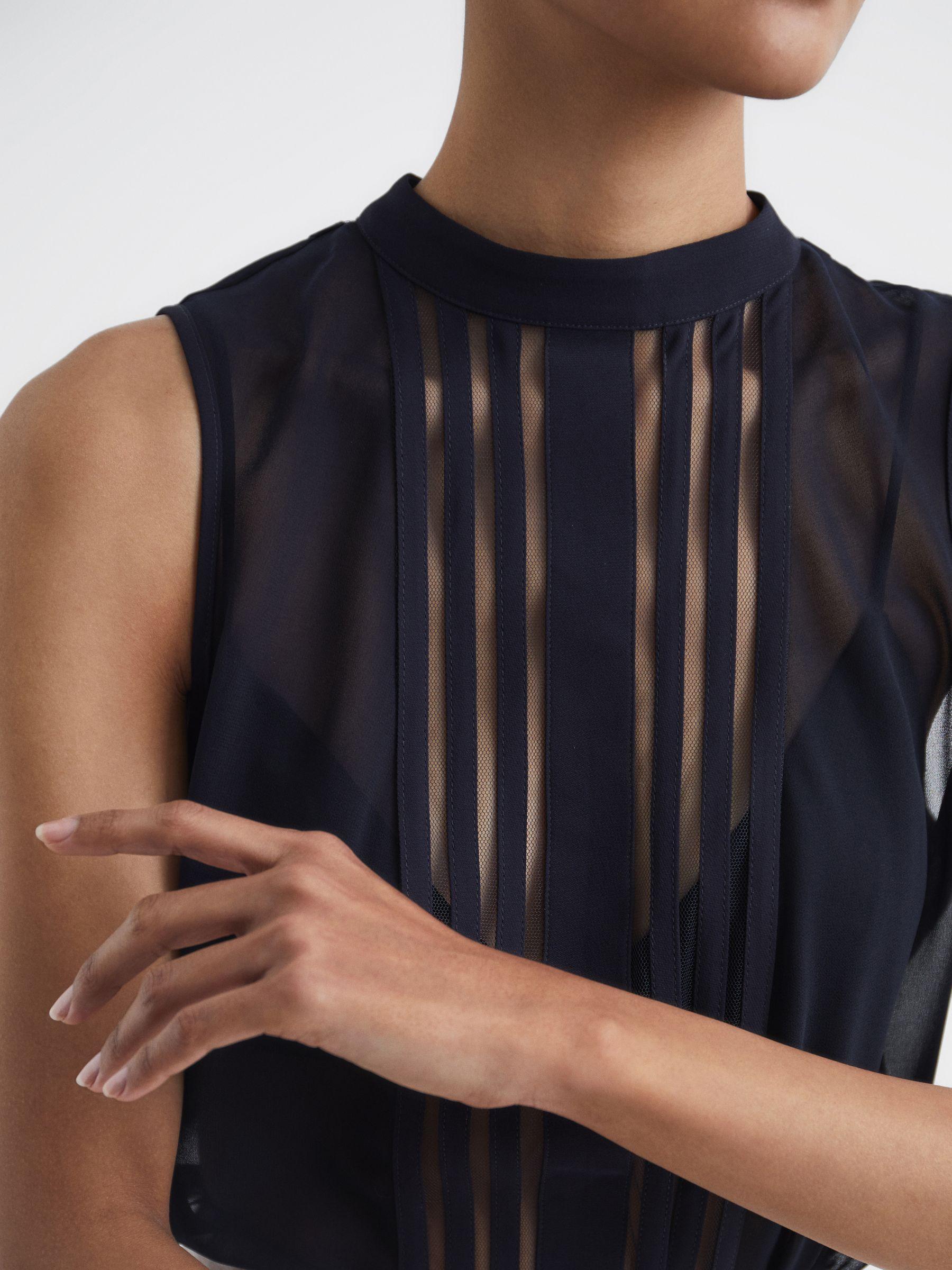 Sheer Striped Sleeveless Blouse in Navy Product Image