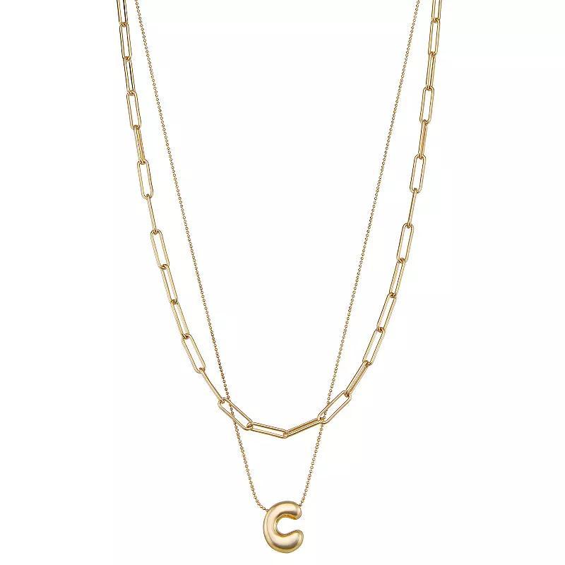 Nine West Puffy Initial Pendant Layered Necklace, Womens Product Image