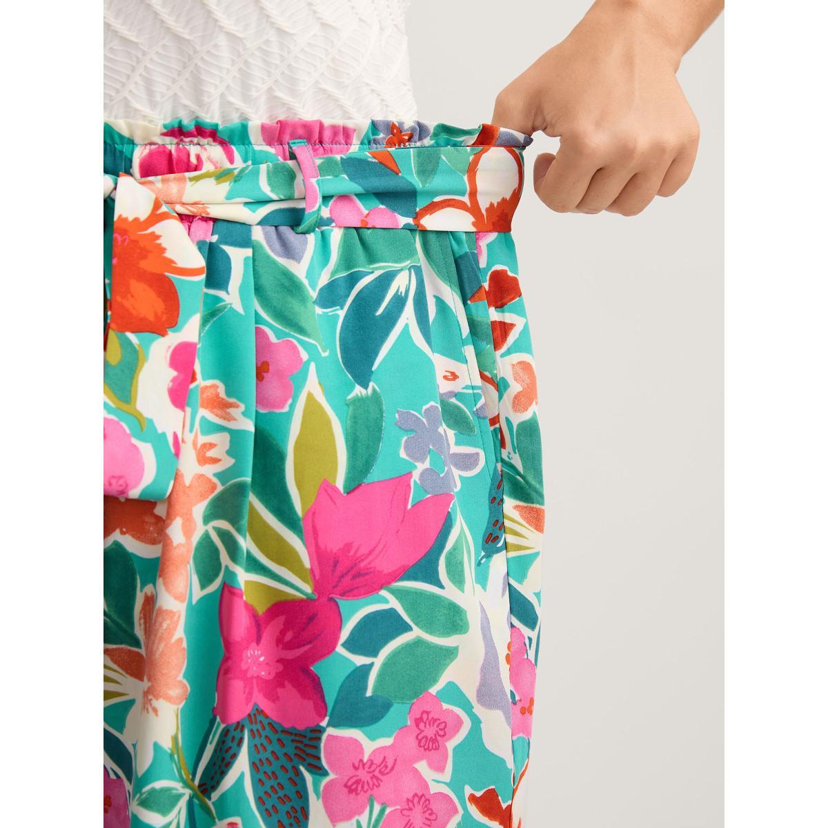 Plus Size Groovy Floral Print Wide-Leg Pants Women Multicolor Elegant Wide Leg Mid Rise Everyday-Elegant Pants BloomChic 22-24/3X Product Image