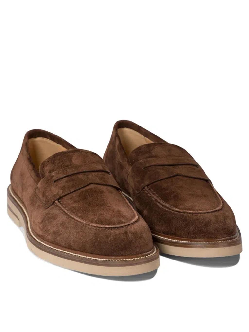 BRUNELLO CUCINELLI Suede Penny Loafers In Brown Product Image