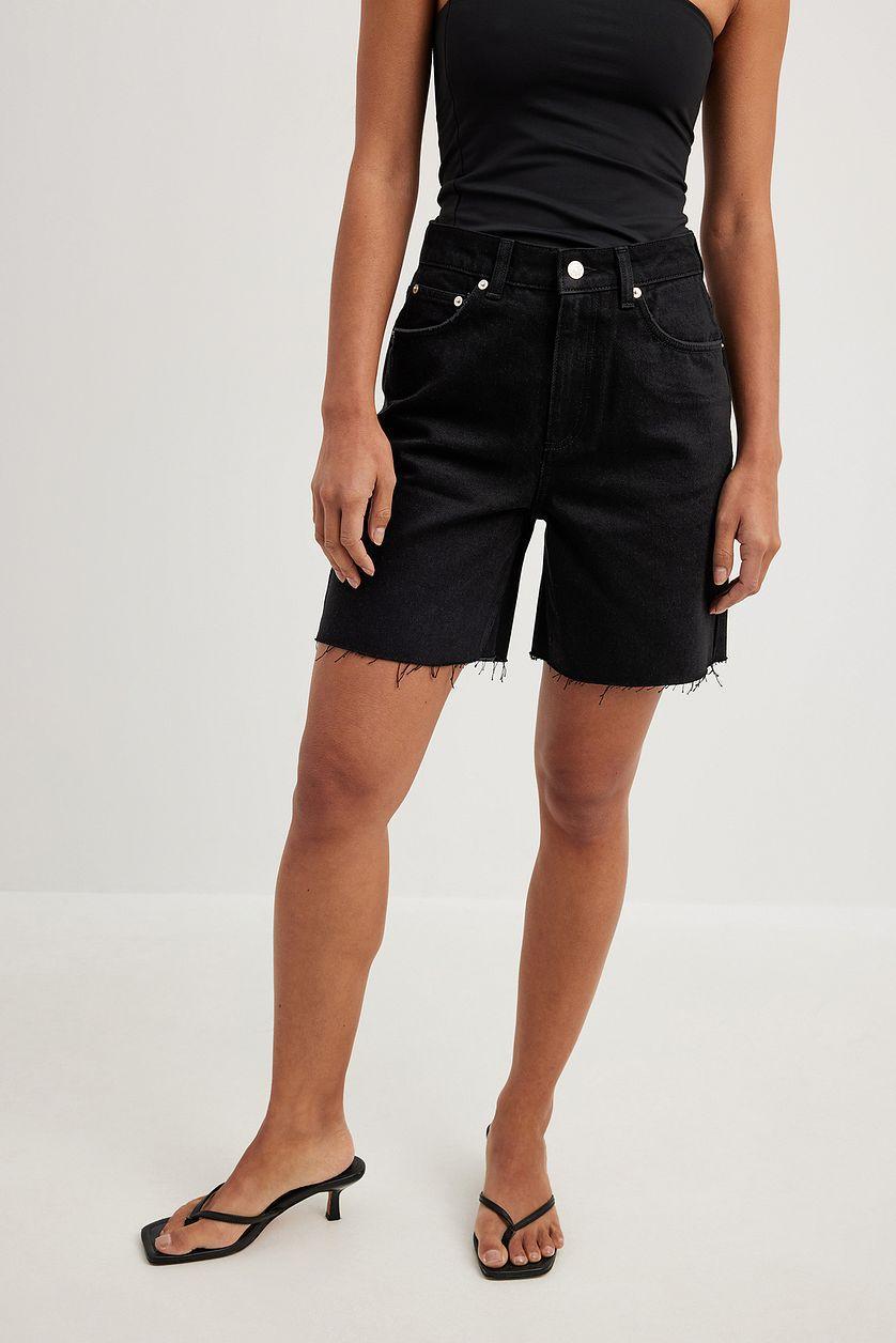 High Waist Raw Hem Denim Shorts Product Image