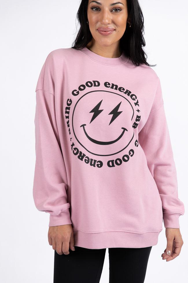 Bring Good Energy Mauve Oversized Graphic Sweatshirt SALE Product Image