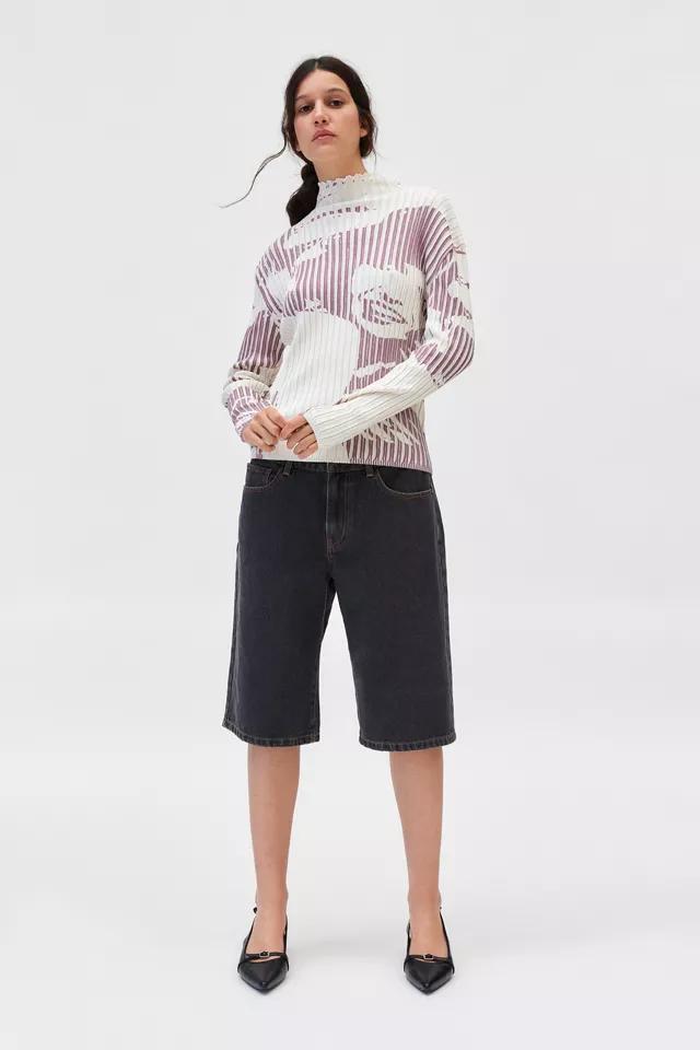 Basic Pleasure Mode Talia Long Sleeve Printed Ribbed Knit Top Product Image