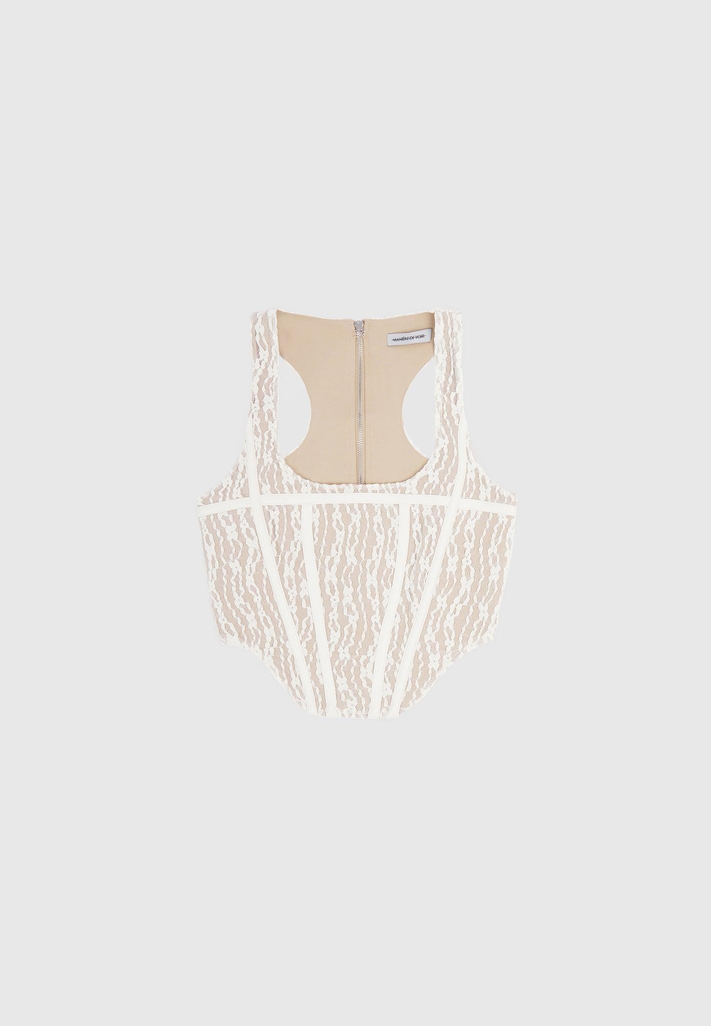 Lace with Vegan Leather Corset Top - Beige / Beige / WMN3413-06 Product Image