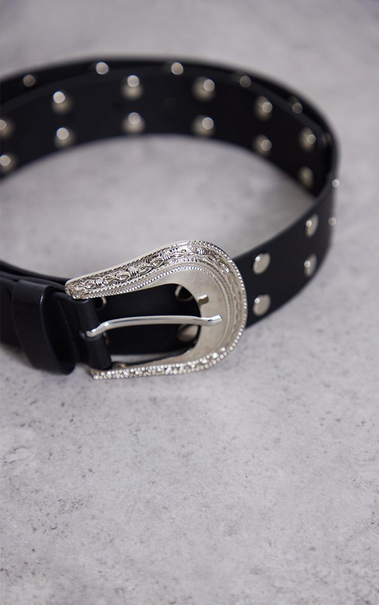 Black Silver Stud Western Buckle Waist Belt Product Image