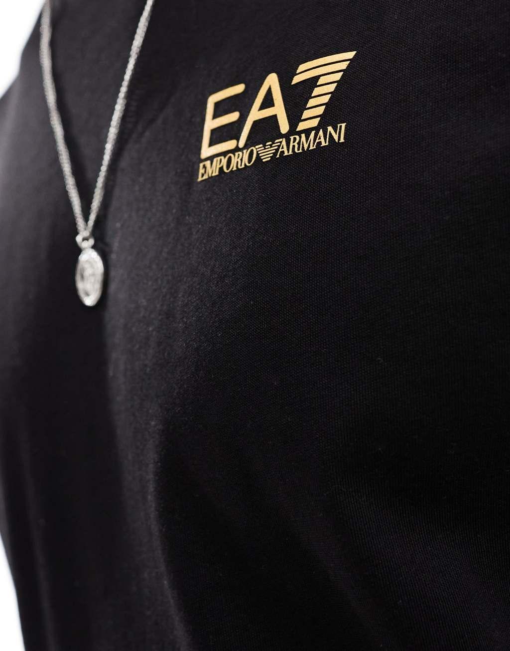 EA7 T-shirt in black with gold chest logo Product Image