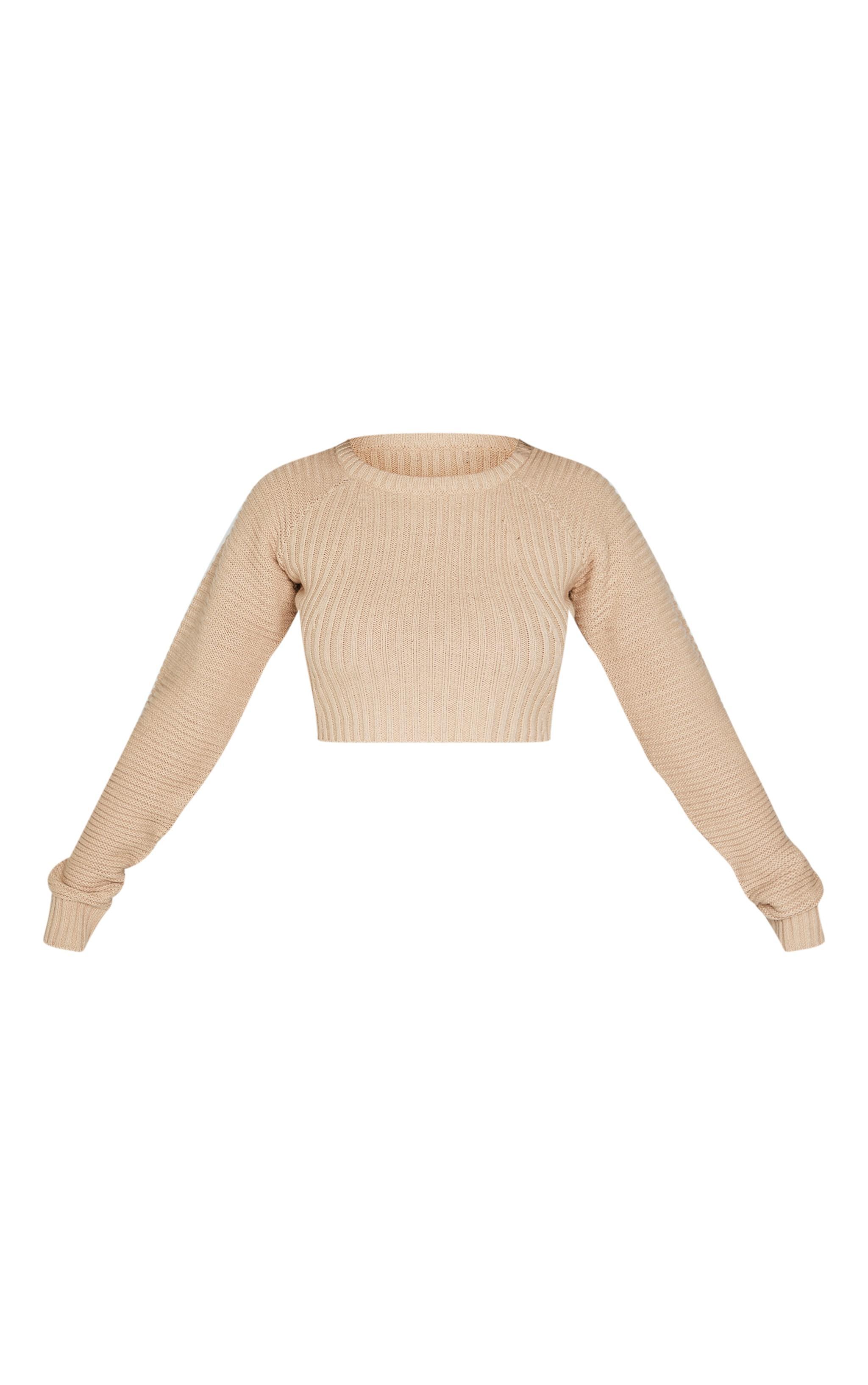 Petite Oatmeal Cropped Knit Sweater Product Image