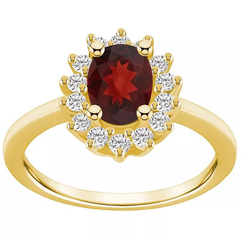 Alyson Layne 14k White Gold Oval Cut Garnet & 1/3 Carat T.W. Diamond Halo Ring, Womens Red Product Image