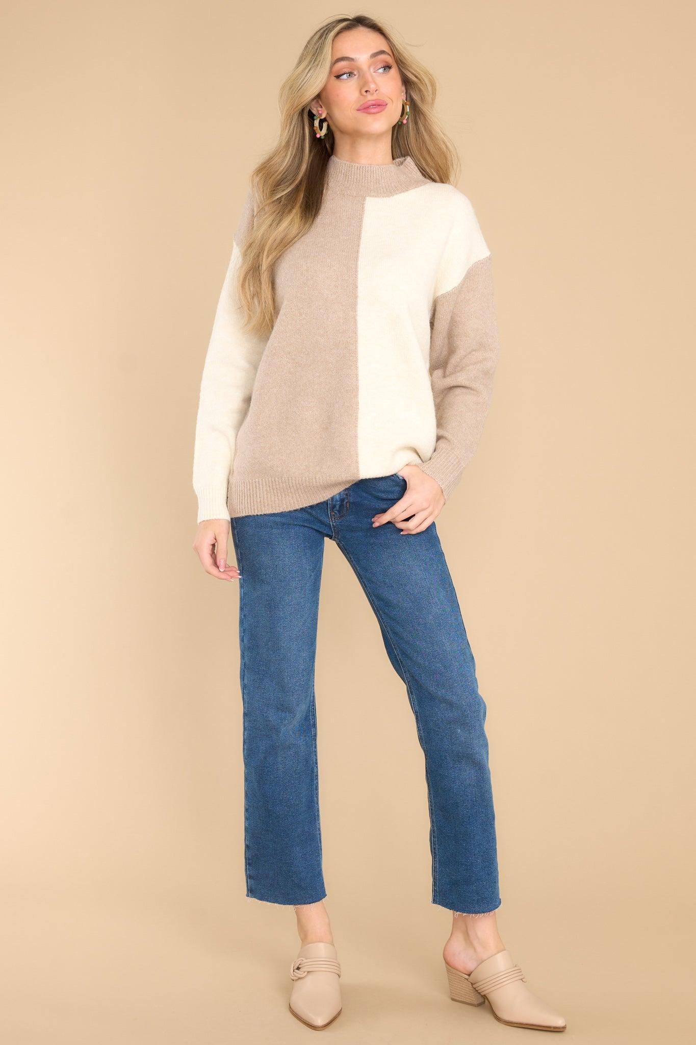 You Wouldn't Get It Ivory Two Toned Sweater Taupe Product Image