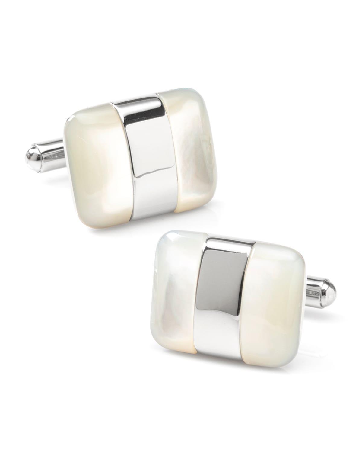 Mens Wrapped White Mother Of Pearl Cufflinks Product Image