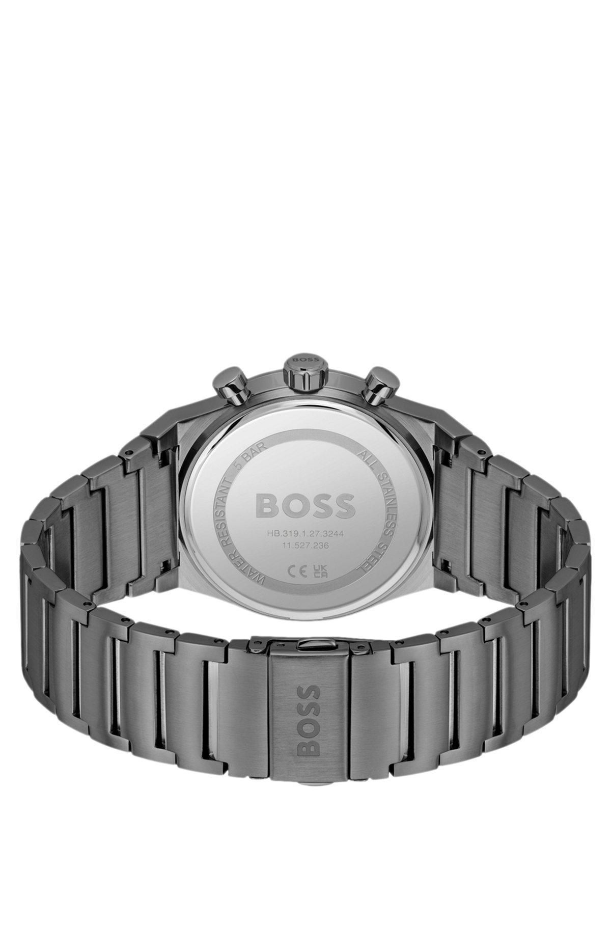 BOSS - Grey-plated chronograph watch with blue dial Product Image