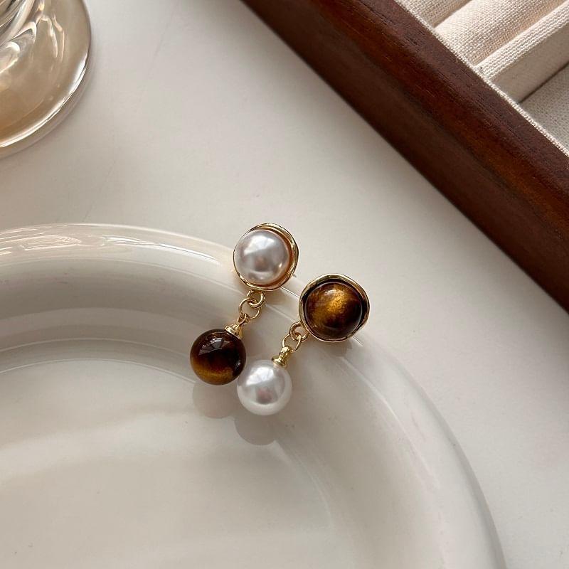 Gemstone Faux Pearl Asymmetrical Drop Earring Product Image