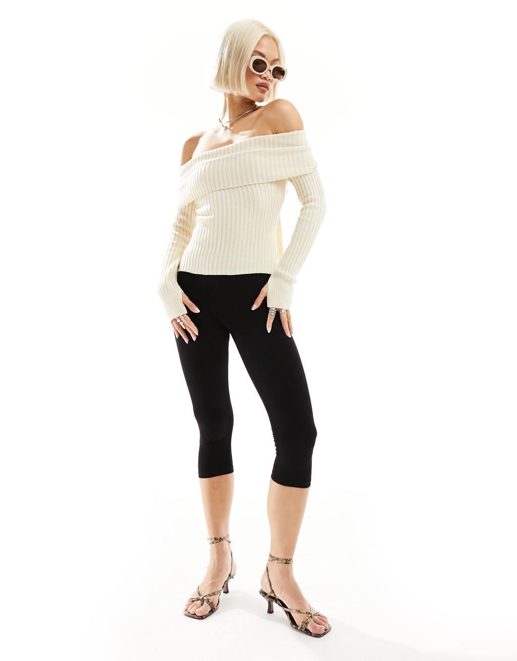 Motel bow-back off shoulder sweater in cream Product Image