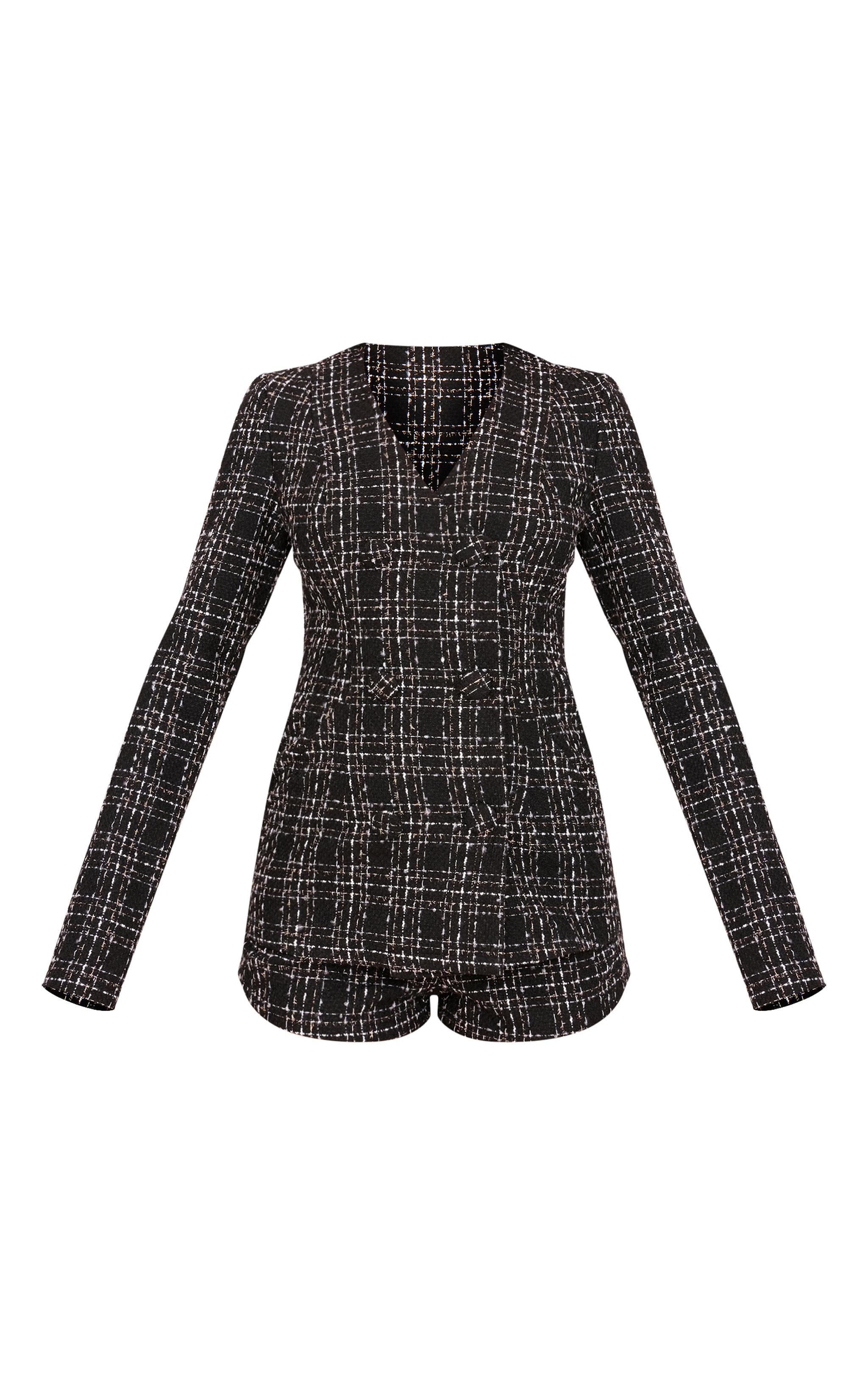 Black Tweed Long Sleeve Romper Product Image