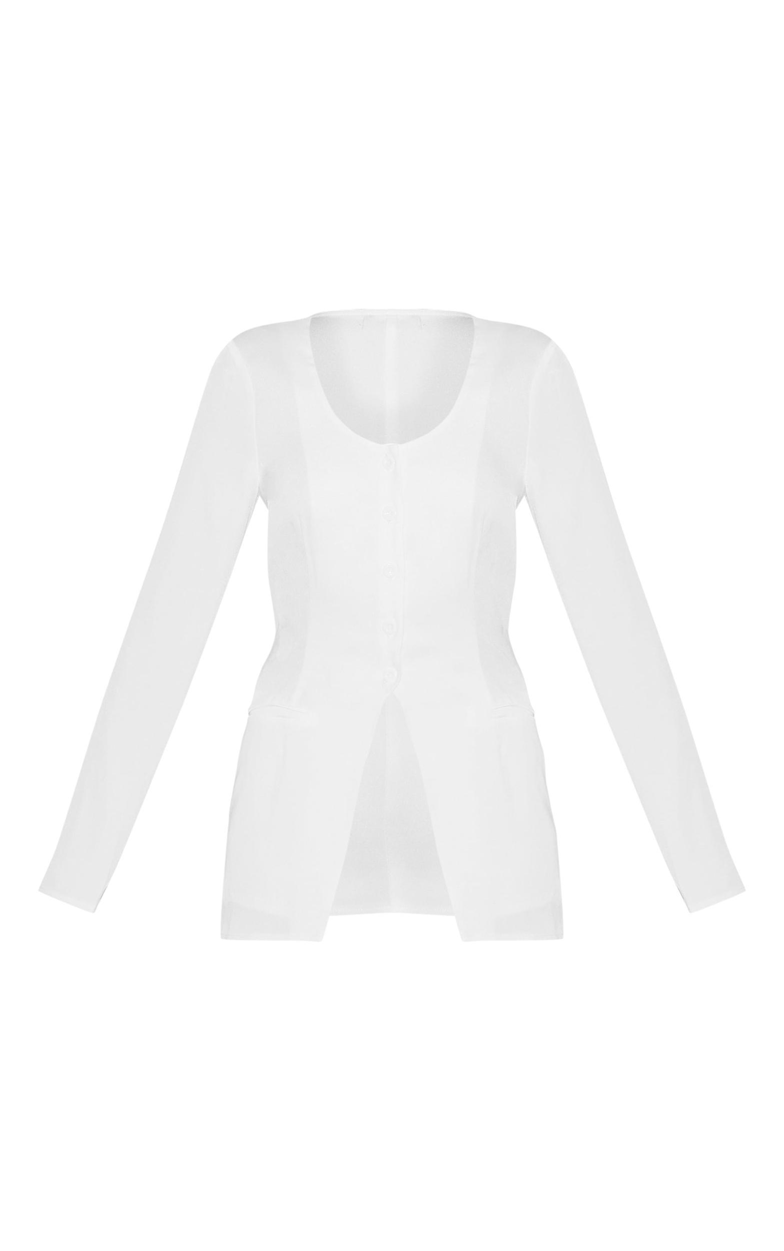 White Tailored Button Down Scoop Neck Romper Product Image