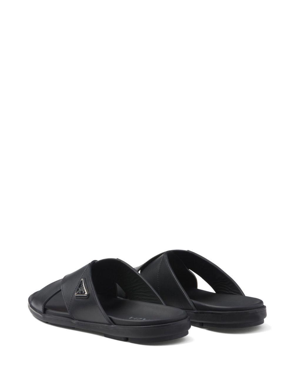 Leather crisscross slides Product Image