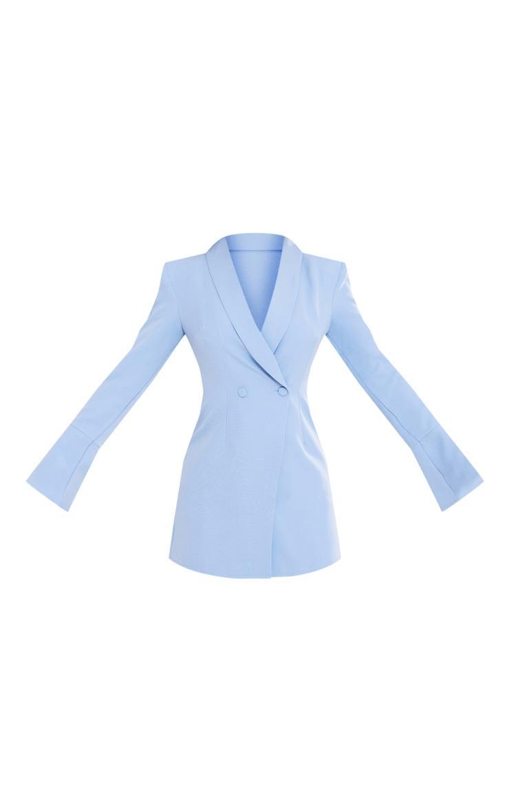 Light Blue Double Breasted Flute Sleeve Blazer Dress Product Image