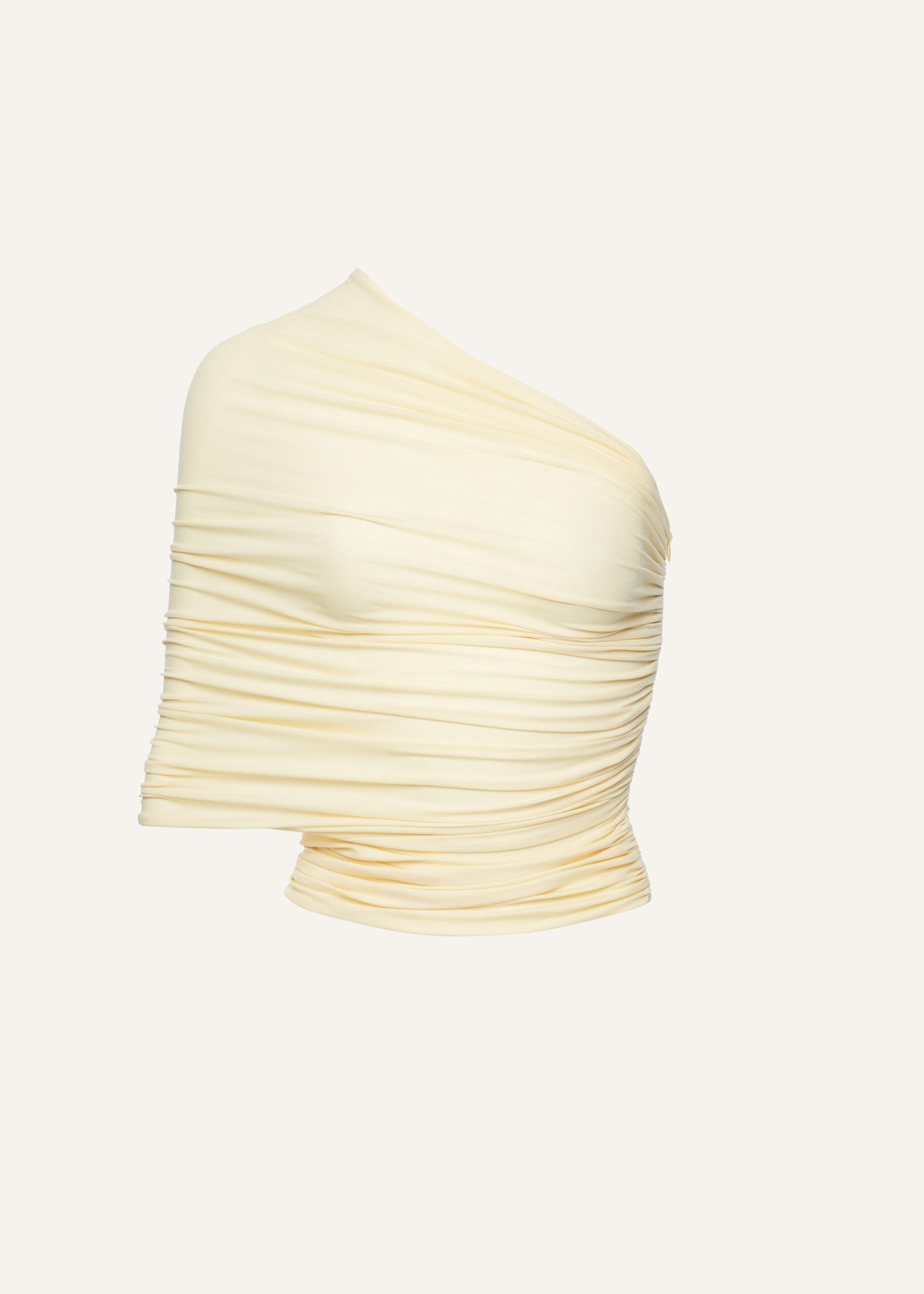 One-shoulder wrap top in yellow Product Image