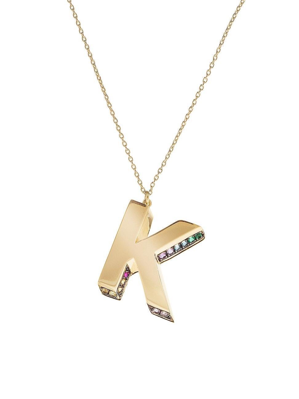 Womens Initials 14K Yellow Gold & Sapphire 3D Pendant Necklace Product Image