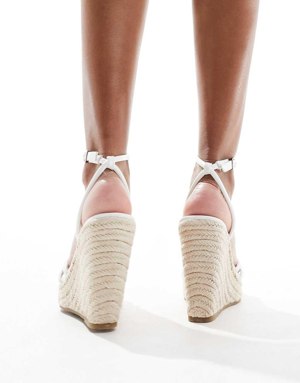 Glamorous espadrilles wedge heeled sandals in white Product Image