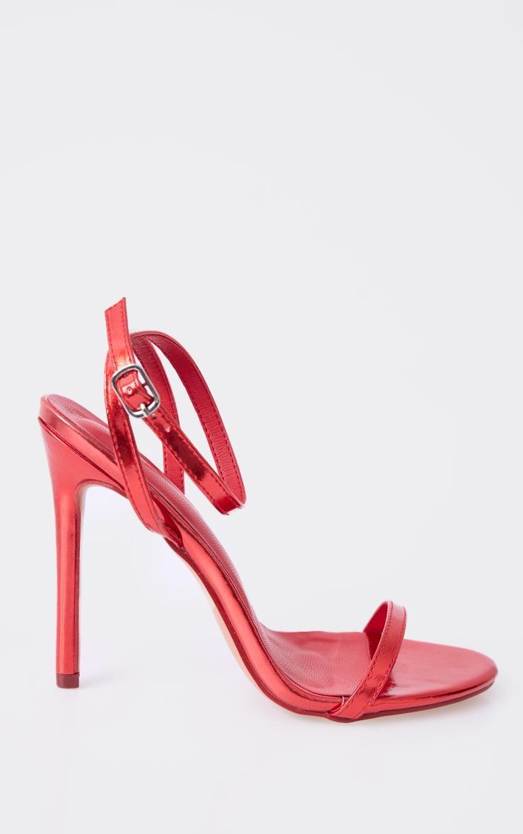  Red Wide Fit Metallic PU Round Toe Barely There High Heeled Sandals Product Image