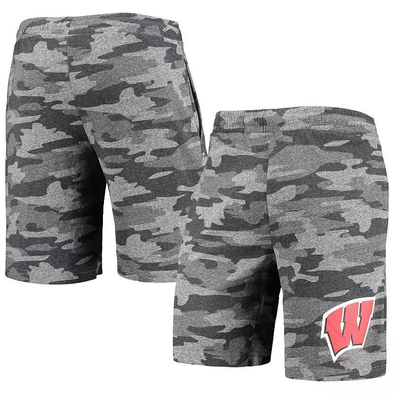 Men's Concepts Sport Charcoal/Gray Wisconsin Badgers Camo Backup Terry Jam Lounge Shorts,  Product Image