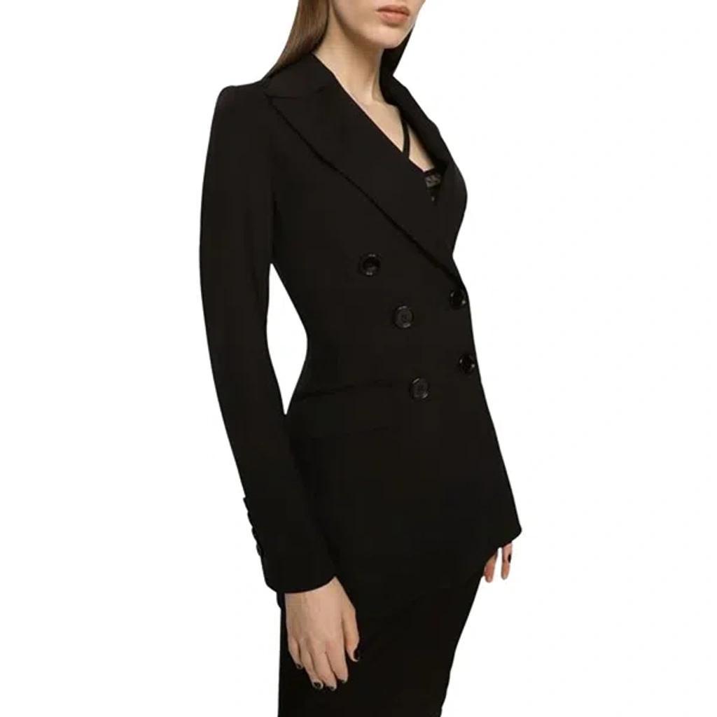 DOLCE & GABBANA Punto Milano Jersey Double Breast Blazer In Black Product Image