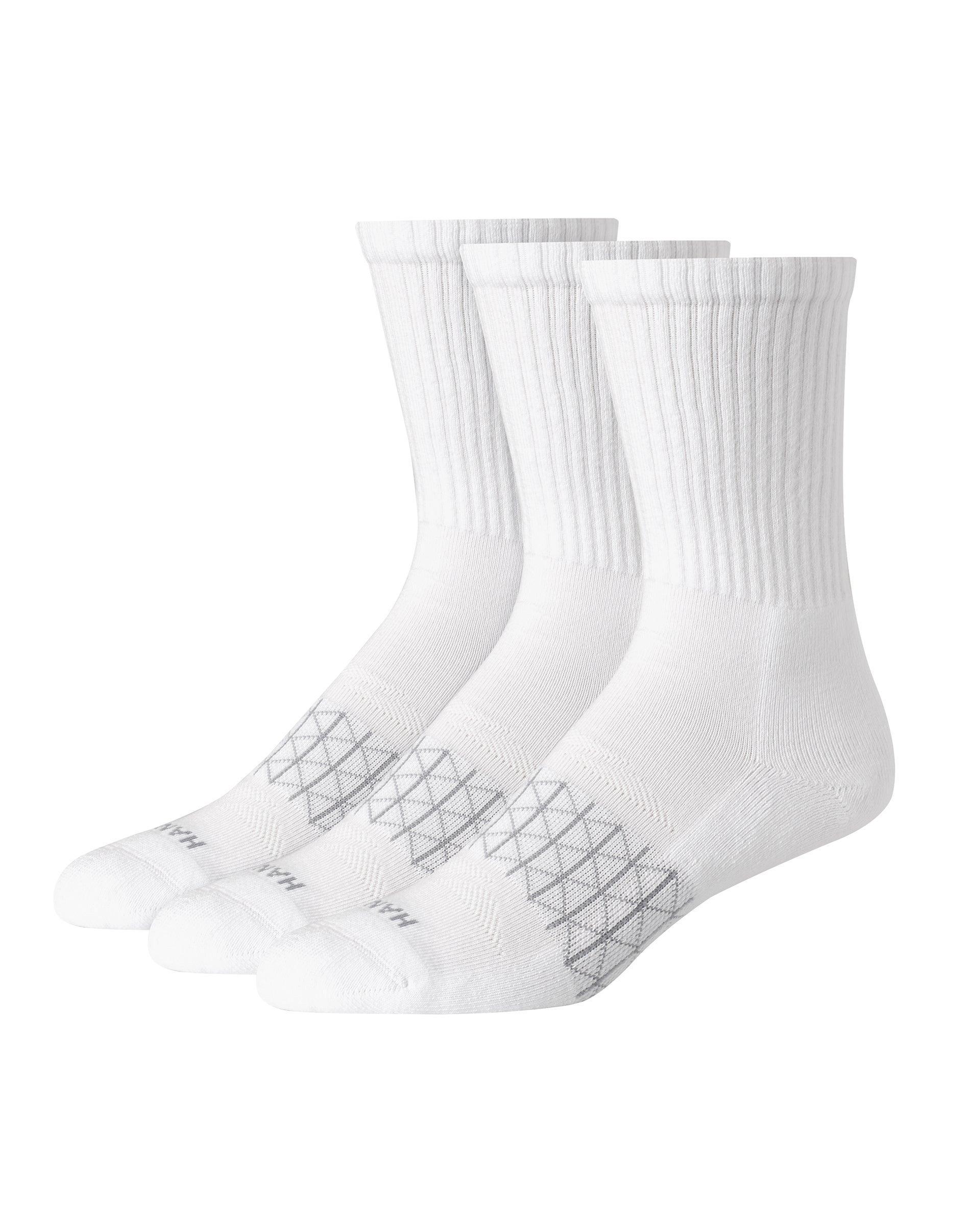 Hanes Absolute Active Mens Cushioned Crew Socks, Shoe Sizes 6-12, 3-Pairs Grey/White 10-13 Product Image