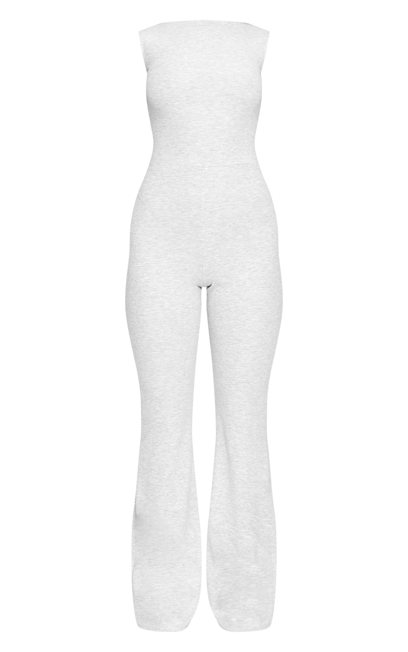 Grey Marl Rib Open Back Straight Leg Jumpsuit Product Image