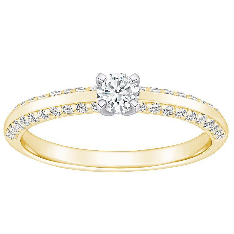 Alyson Layne 14k Gold 3/5 Carat T.W. Diamond Round Cut Pave & Polished Band Engagement Ring, Womens 14k Two Tone Gold Product Image