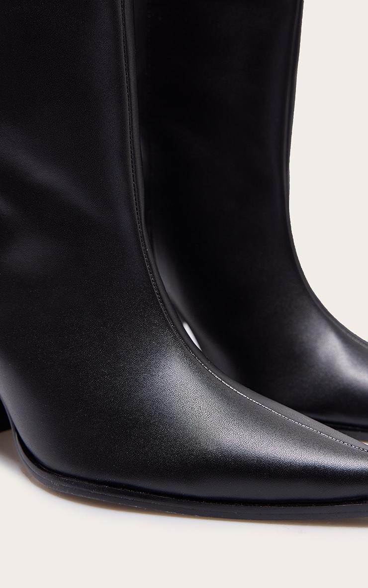 Black PU Point Toe Block Heeled Knee High Boot Product Image
