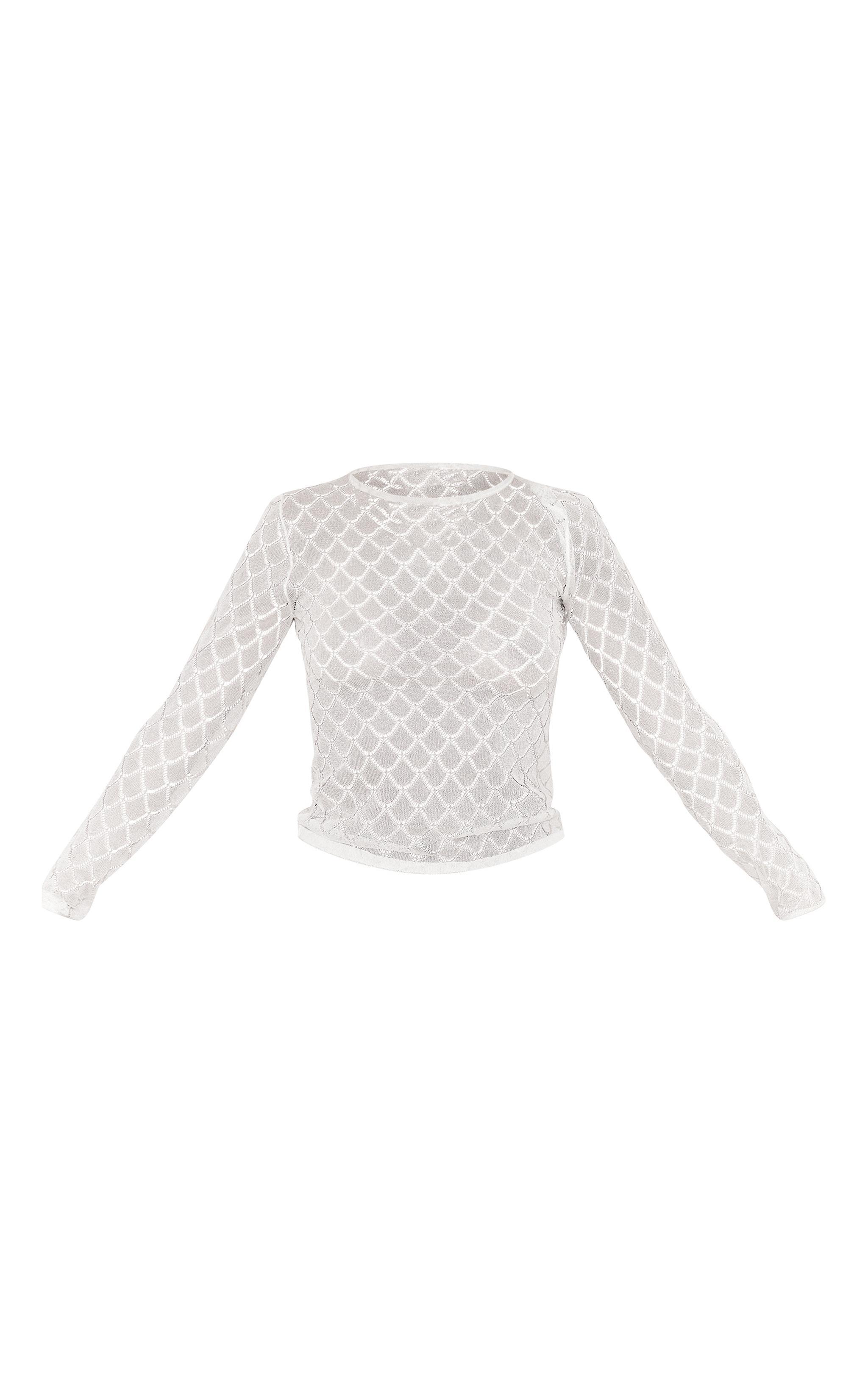 White Sheer Glitter Knit Long Sleeve Top Product Image