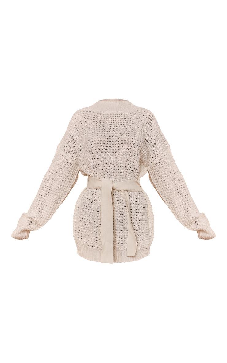 Petite Cream Soft Touch Belted Knit Sweater Dress Product Image