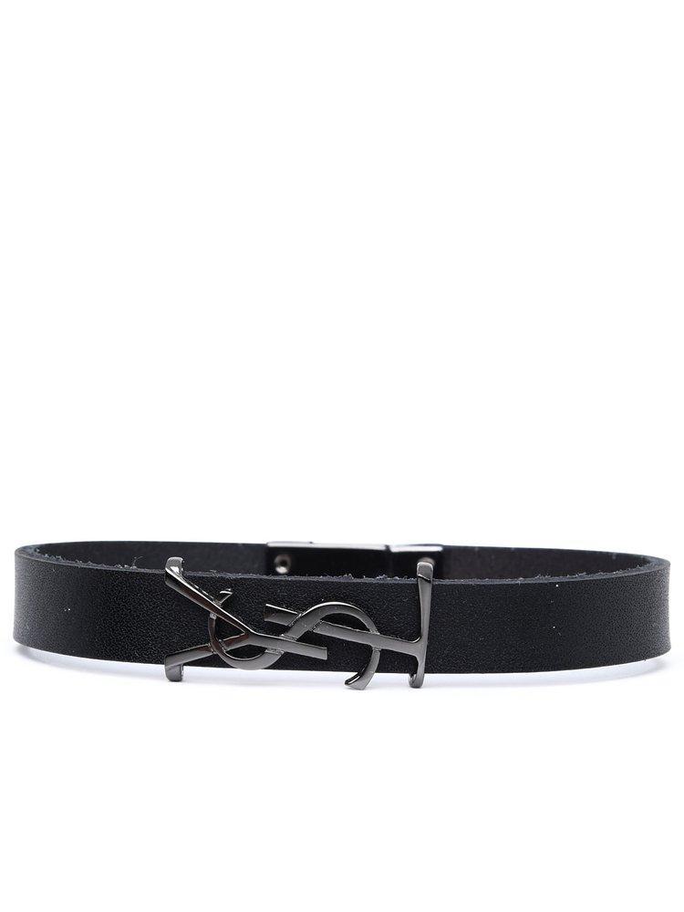 SAINT LAURENT Opyum Monogram Leather Bracelet In Nero Product Image