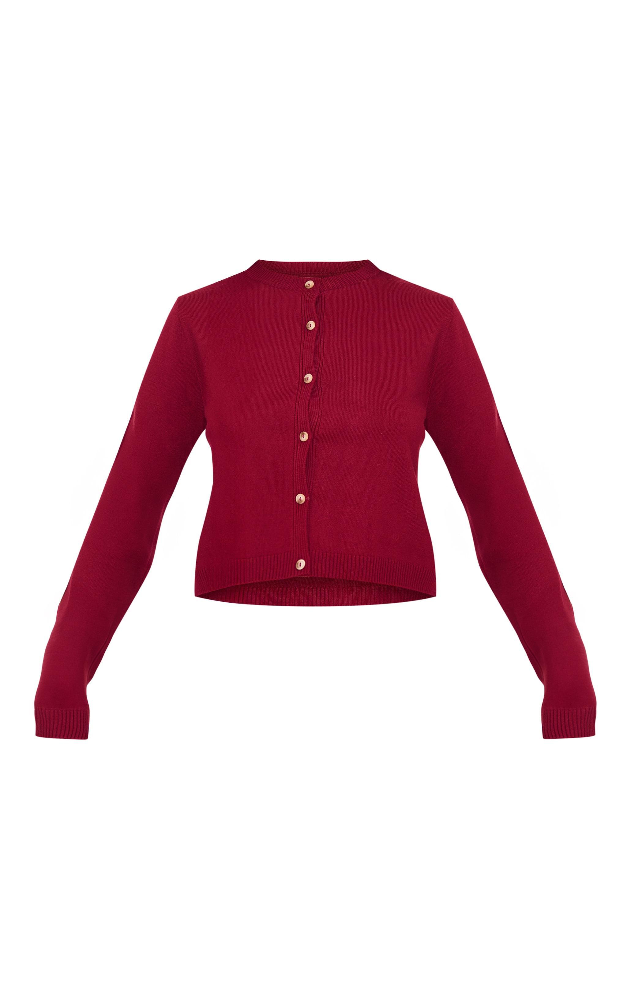 Burgundy Basic Button Up Knit Cardigan Product Image