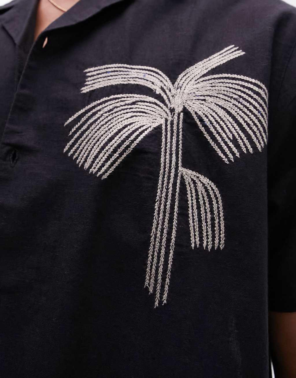 Topman short sleeve embroidered palm shirt in black Product Image