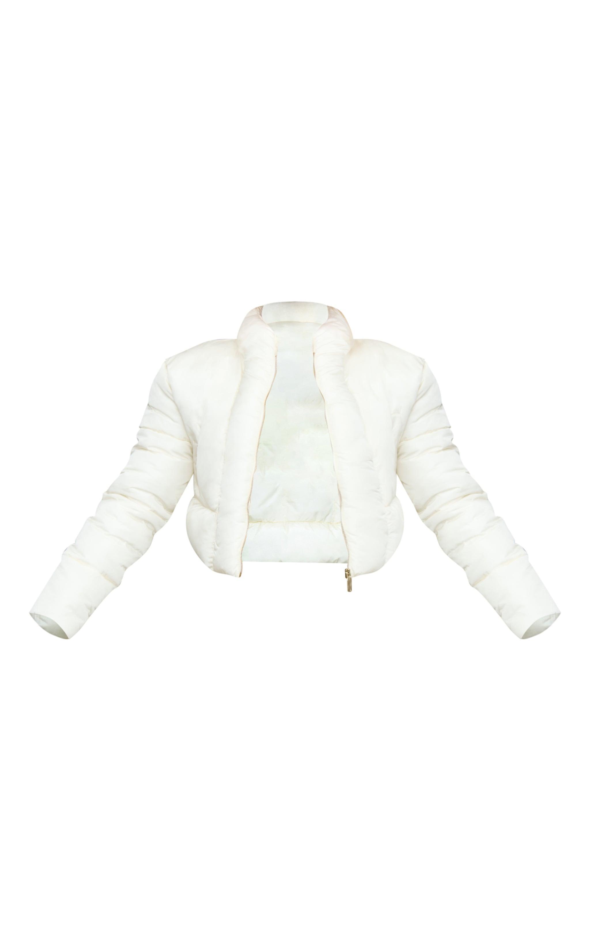 Cream Curved Collar Seam Detail Cropped Puffer Jacket Product Image