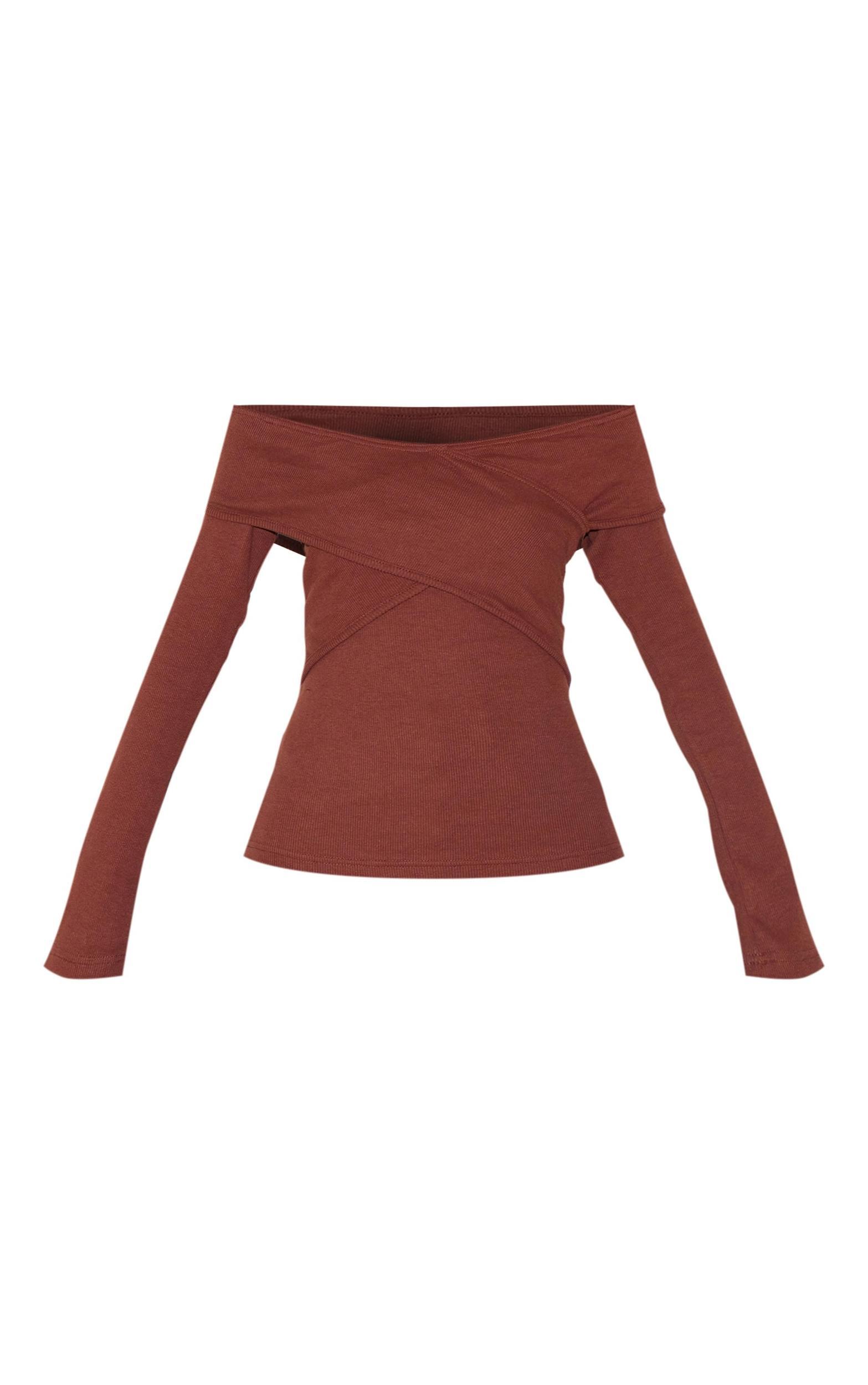 Chocolate Cross Over Bardot Long Top Product Image