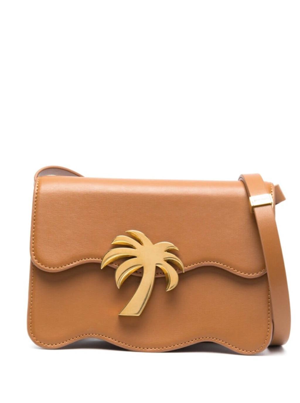 PALM ANGELS Palm Tree Logo Plaque Shoulder Bag In Brown Product Image