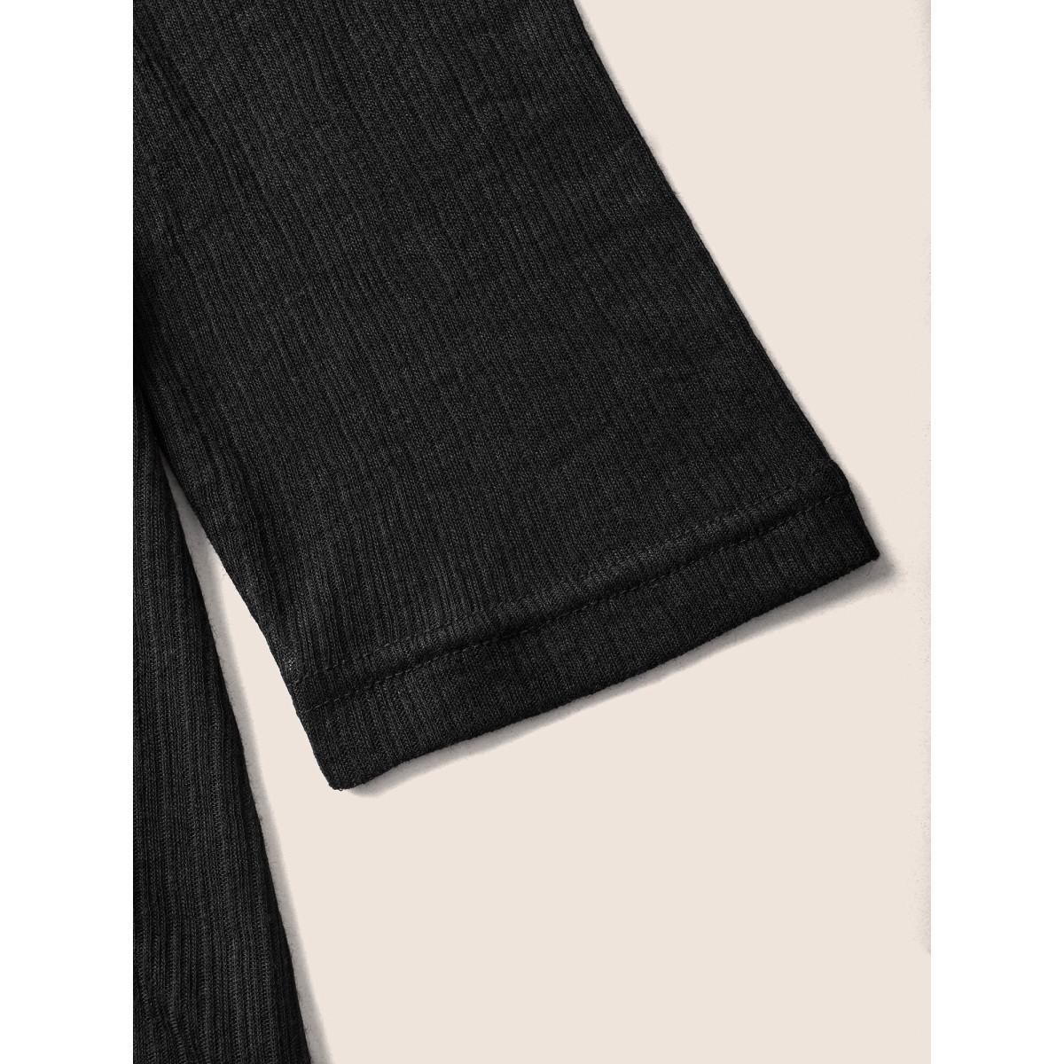 Plus Size Plain Mesh Split Side Long Sleeve T-shirt Black Women Casual Slit Round Neck Everyday T-shirts BloomChic 14-16/1X Product Image