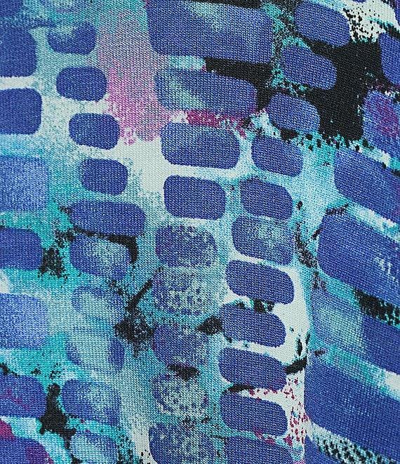 Ali Miles Stretch Abstract Tile Print Collared Neckline 3/4 Ruched Sleeve Tunic Product Image