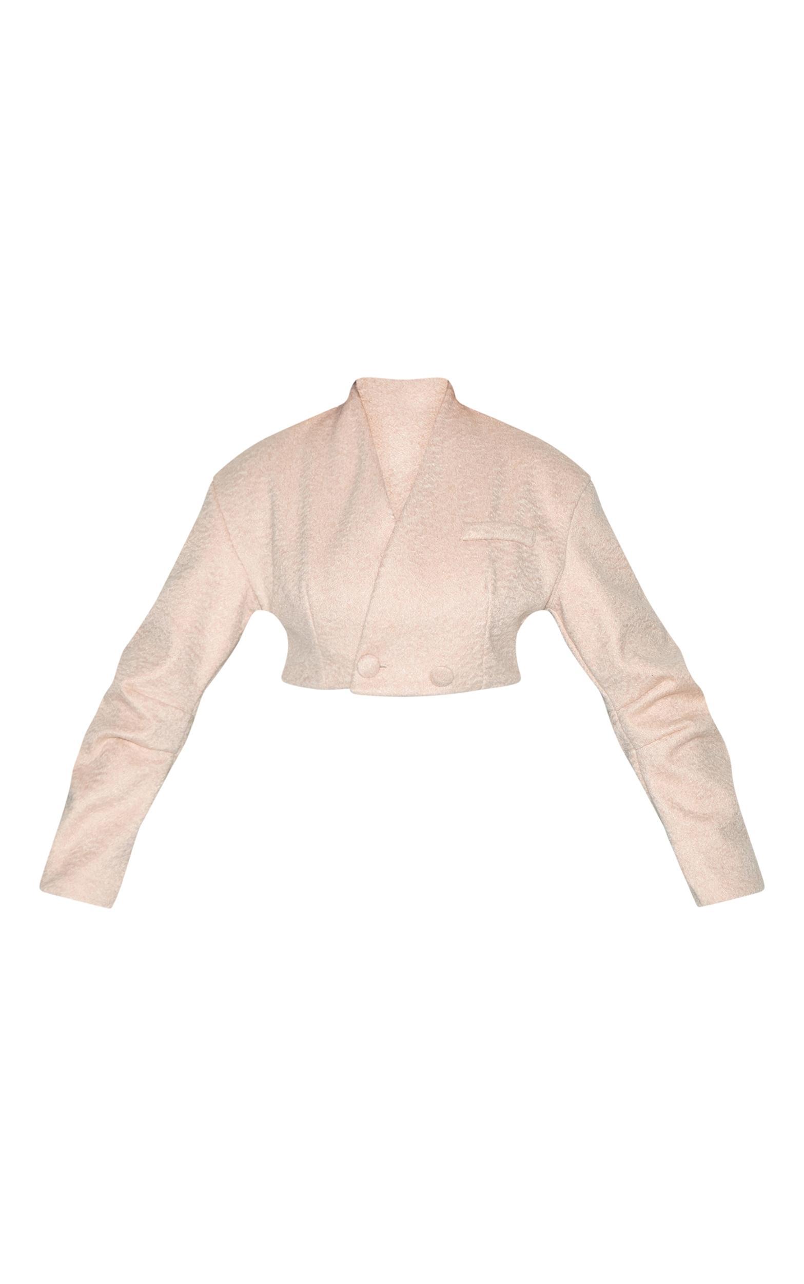 Shape Cream Wool Look Wrap Over Cocoon Sleeve Cropped Jacket Product Image