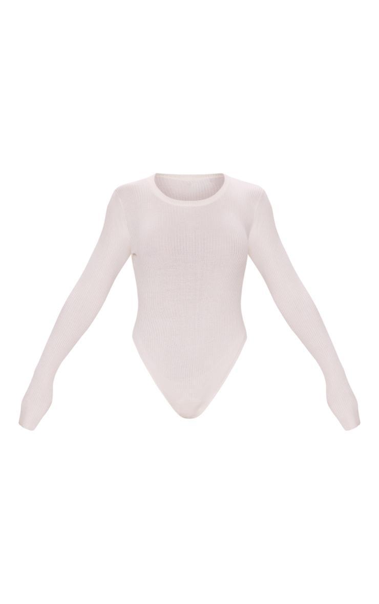 Cream Ribbed Knit Long Sleeve Bodysuit Product Image