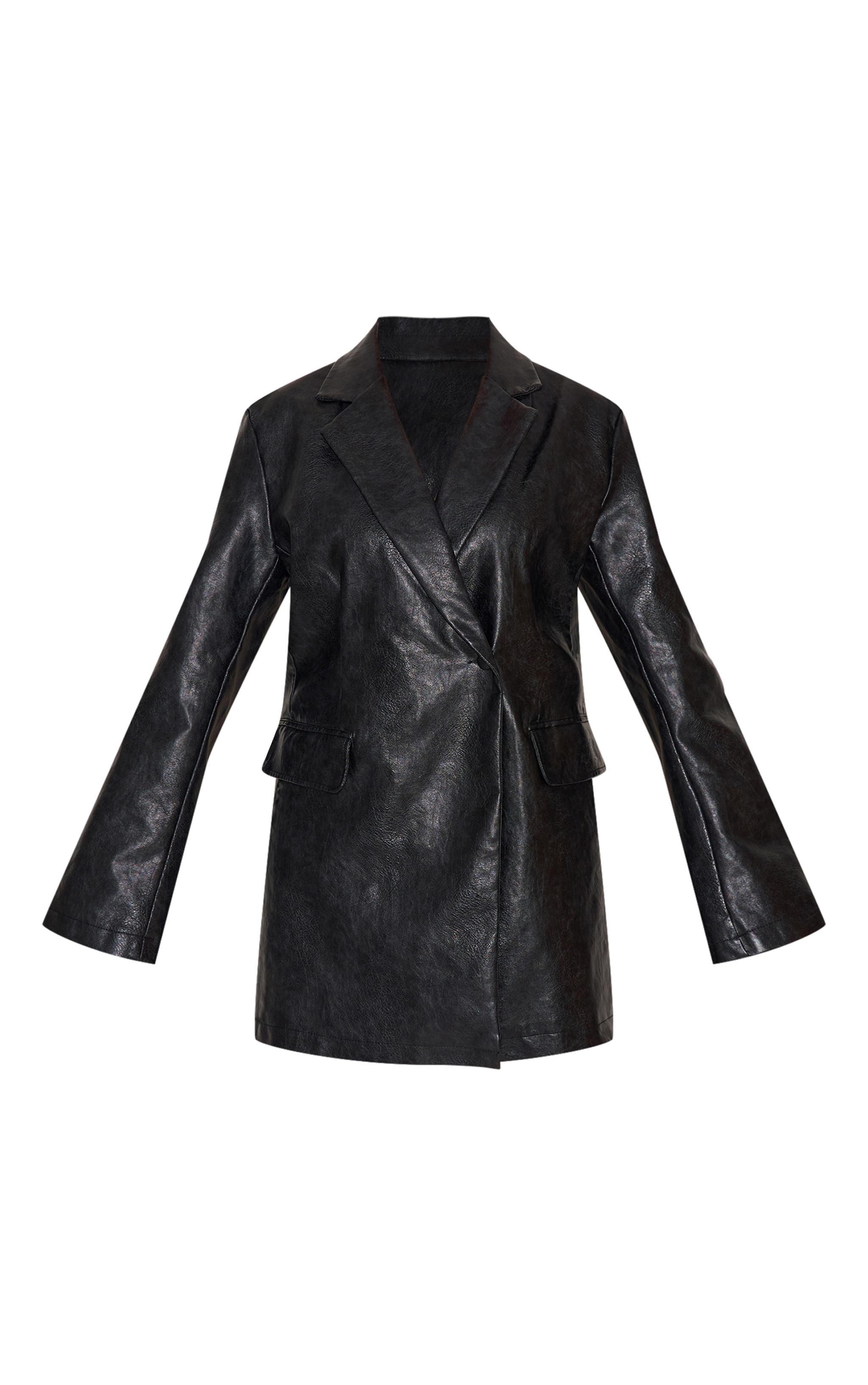 Plus Black Structured Leather Blazer Dress Product Image