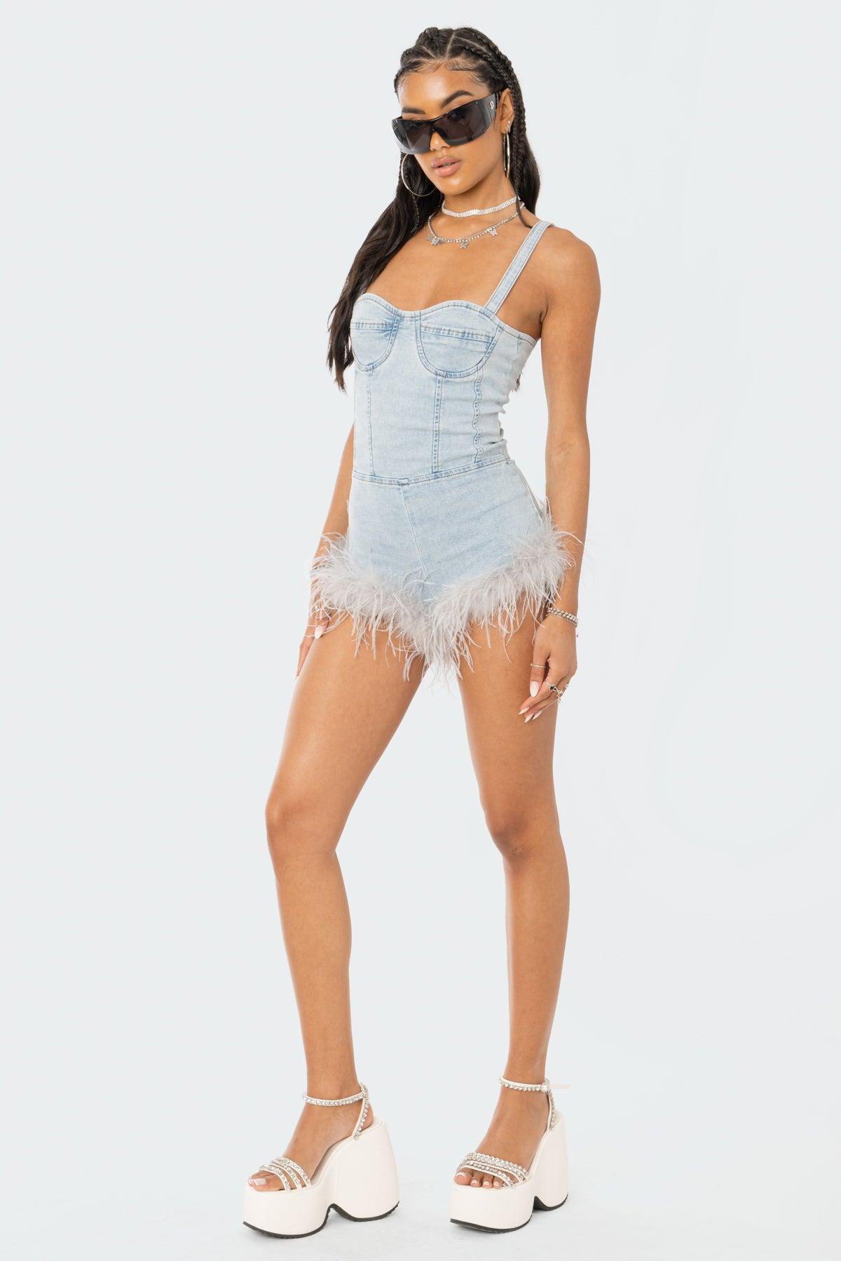 Fluffy Denim Romper Product Image