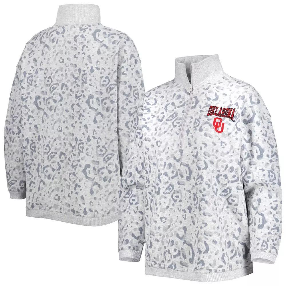 Women's Gameday Couture Heather Gray Oklahoma Sooners Leopard Quarter-Zip Sweatshirt,  Product Image