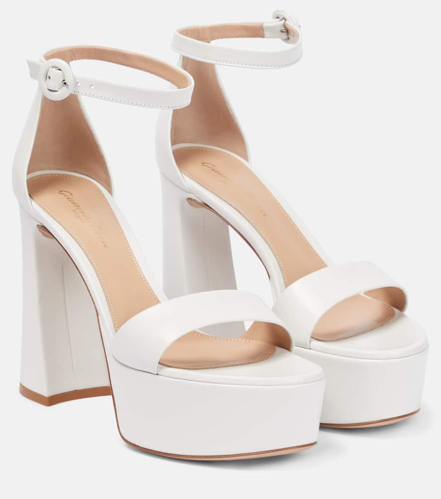 GIANVITO ROSSI Holly Leather Platform Sandals In White Leather Product Image