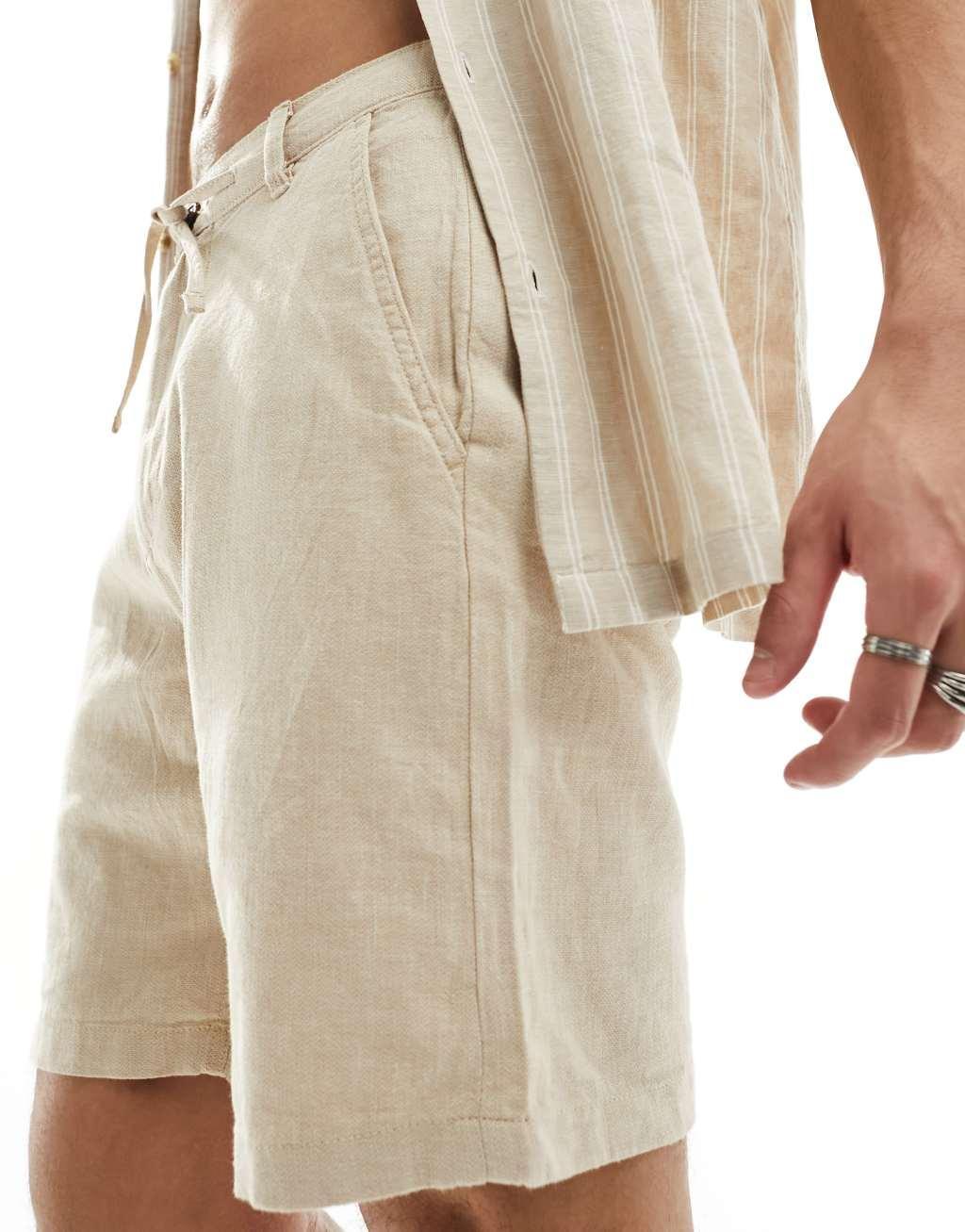 Selected Homme linen mix shorts in beige Product Image