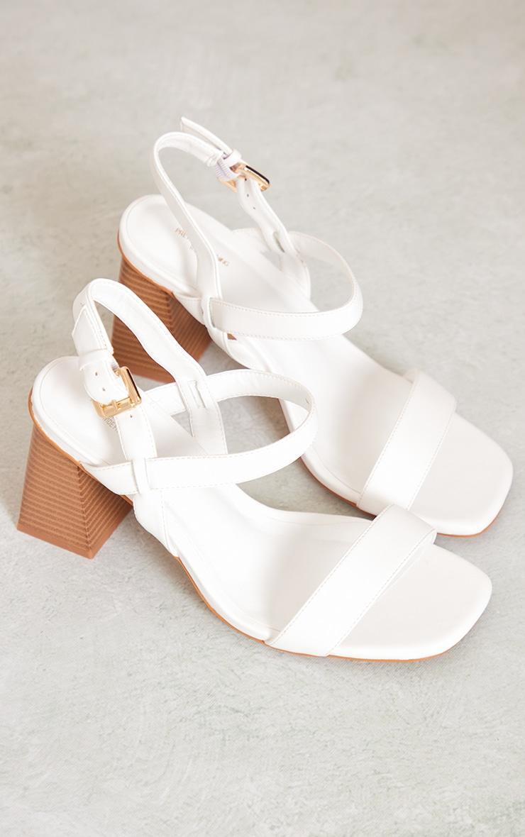 White Wide Fit Faux Leather Square Toe Strap Block Heeled Sandals Product Image