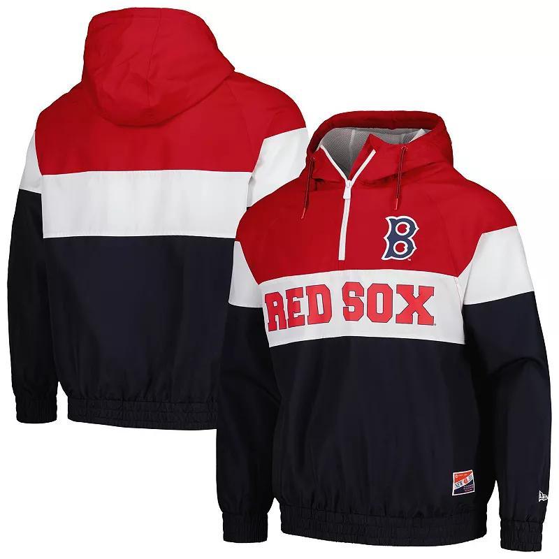 Mens New Era Boston Red Sox Ripstop Raglan Quarter-Zip Hoodie Windbreaker Jacket Blue Product Image